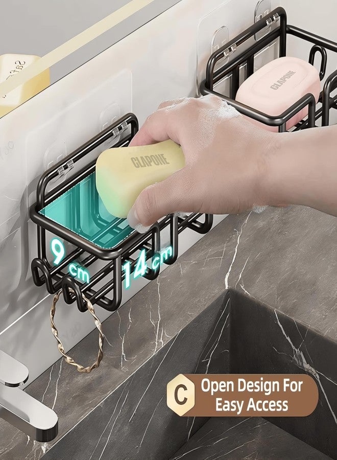 CLAPONE 4 in 1 Self Adhesive Organizer Combo/Racks and Shelves for Wall/Stand for Bathroom Without Drill/Soap Holder with Tooth Brush Holder/Bathroom Accessories/Bathroom Rack/Stainless Steel (Black) - Image 4